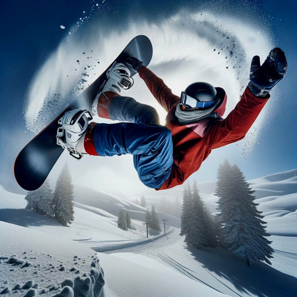 Snowboarder Performs Aerial Cork Trick Over Snowy Landscape