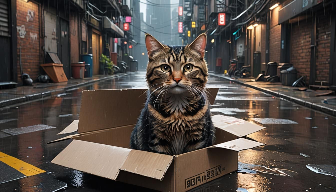 Tabby Cat in Cyberpunk Alley: Anime Style