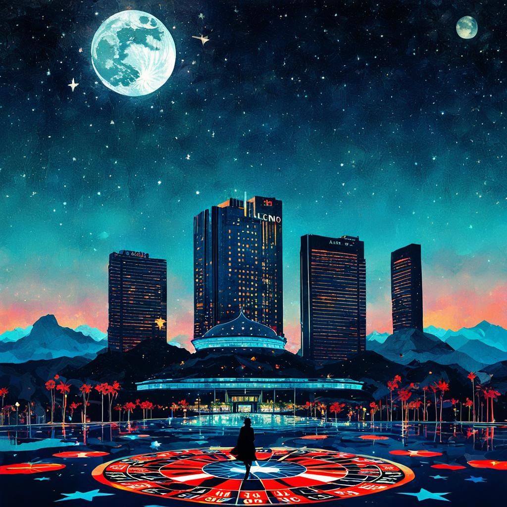 Surreal Casino Nightscape in Double Exposure Collage