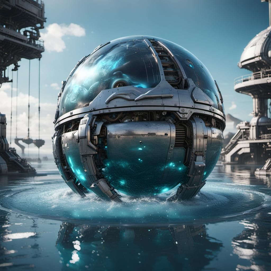 Futuristic Water Sphere Mech with Dolphin
