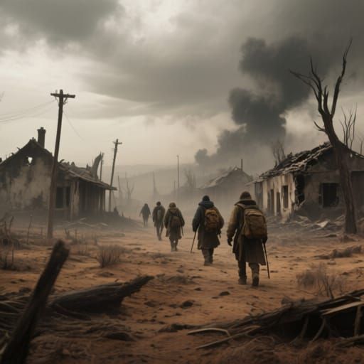 Apocalyptic Wanderers in Barren Wasteland