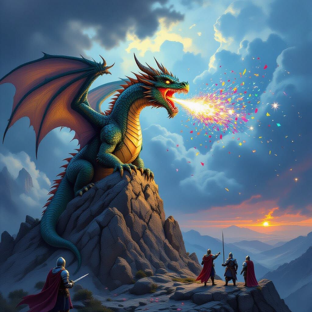Dragon Roars Confetti in Epic Fantasy Art