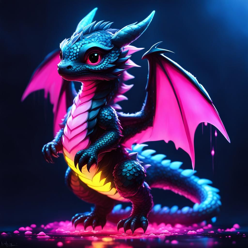 Neon Chibi Dragon: Adorable Fluffy Art