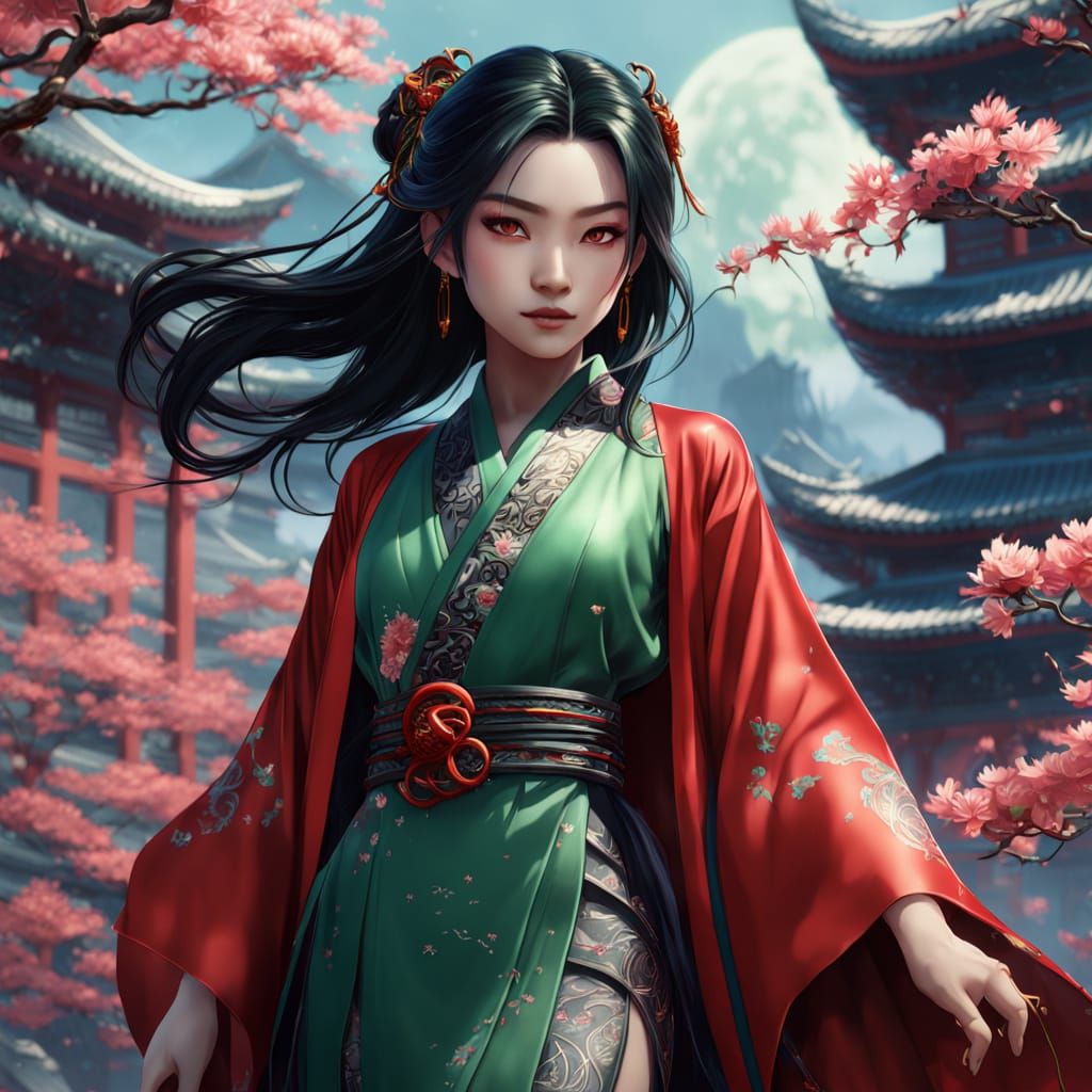 Surreal Anime Key Visual of Gothic Asian Mulan