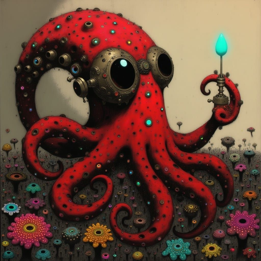 Steampunk Octopus in Anime-Inspired Eerie Waters