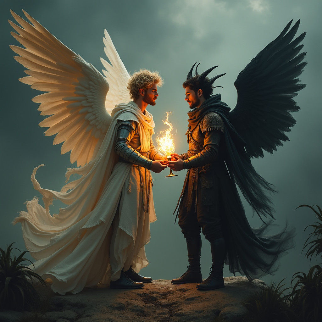 Epic Battle: Angel and Demon in Gothic Fantasy Art