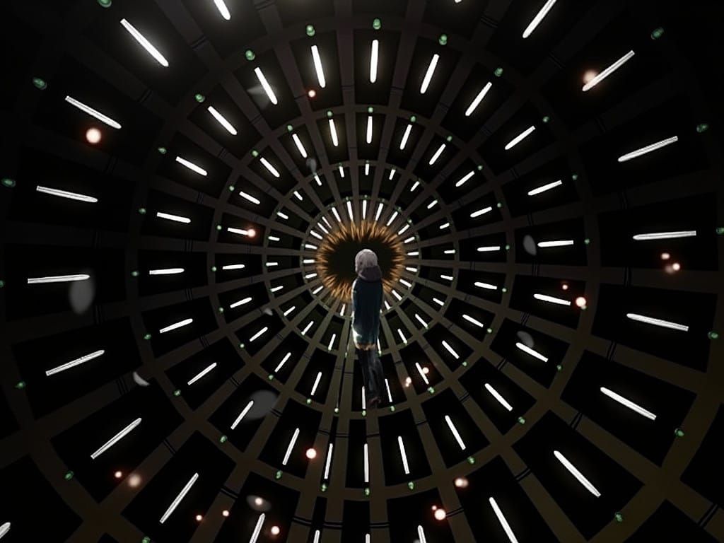 Enigmatic Figure in Shattered Crystal Vortex