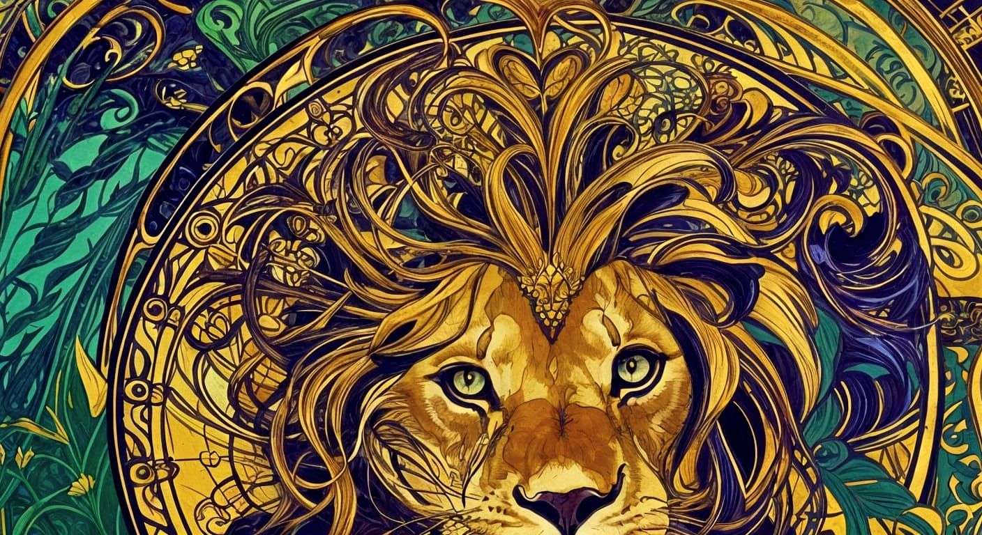 Regal Lion Portrait in Art Nouveau Style