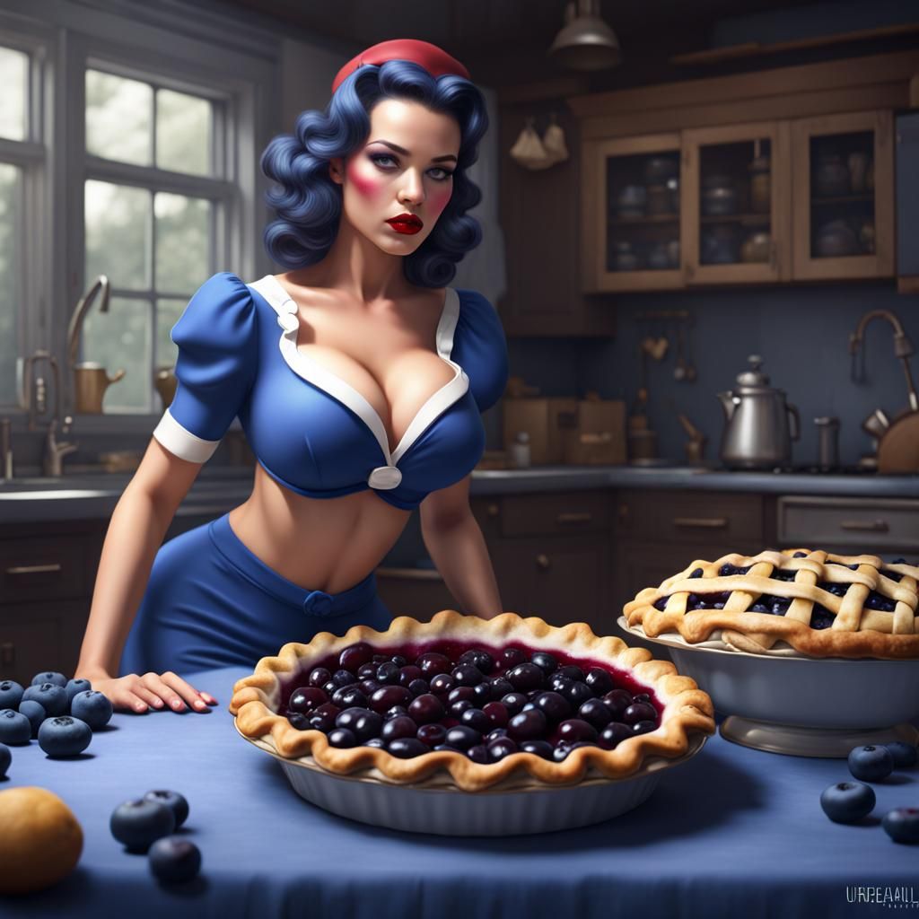Hyperrealistic Blueberry Pie Pinup Girl