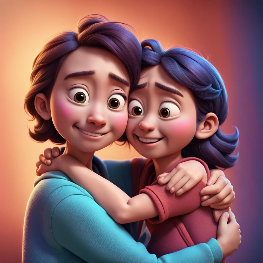 The Hugging Face: Pixar-Style 3D Digital Art