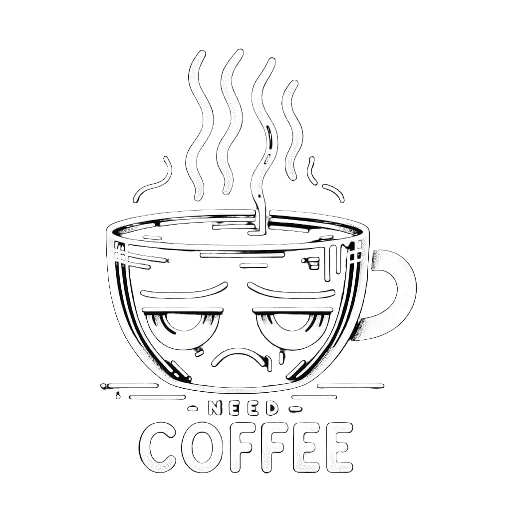 Minimalist Coffee Cup with Grumpy Face: Digital Art