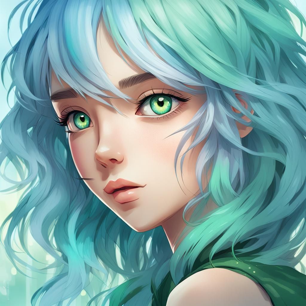 Vibrant Manga Portrait of a Beautiful Girl