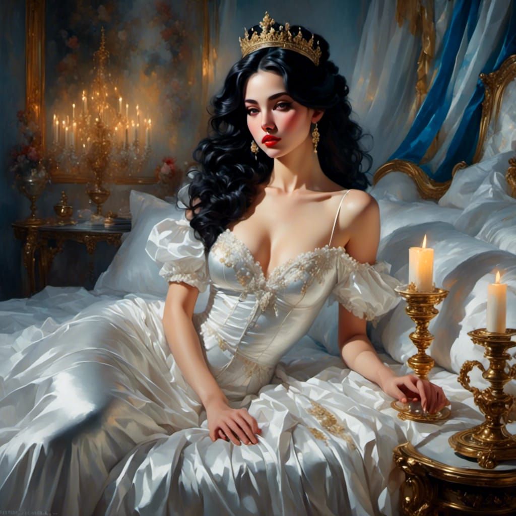 Innocent Black Hair Princess in Bright Fantasy Setting