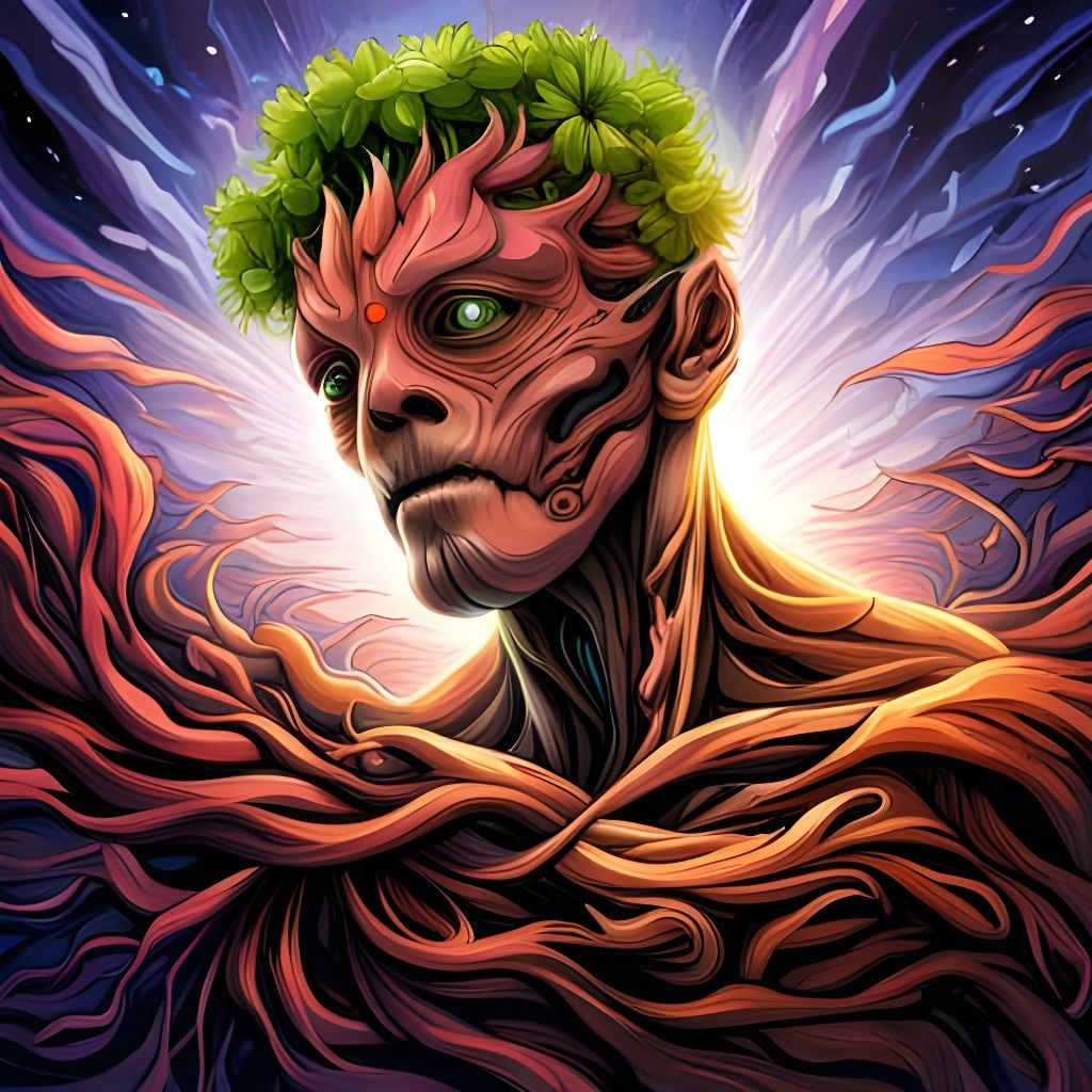 Cyberpunk Floral Groot: Digital Illustration in 8K