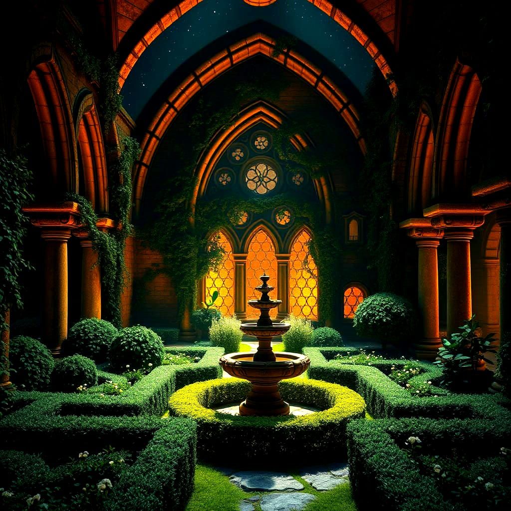 Enchanted Herb Garden Under Starry Night Sky Within Ancient ...