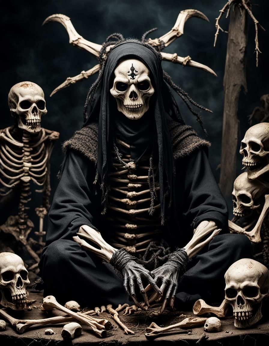 Macabre Necromancer Performing Dark Arts Ritual