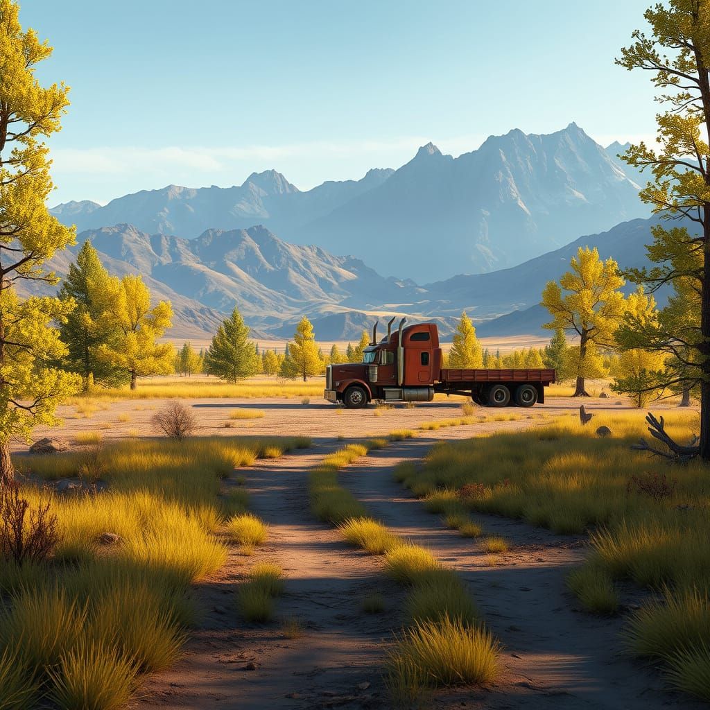 Dystopian Great Basin Landscape with Abandoned Semi-Truck