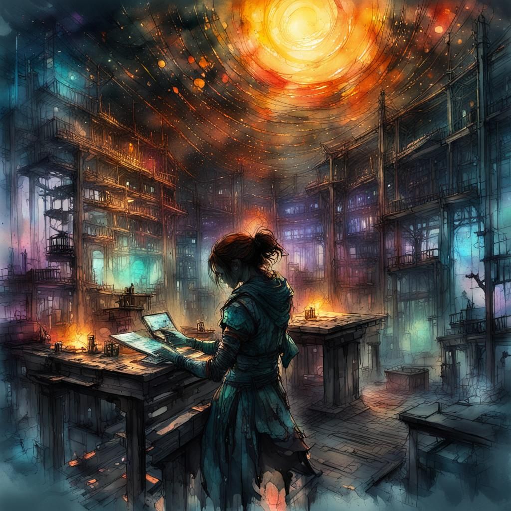 Stunning Scientist Alchemy Silhouette in Watercolor