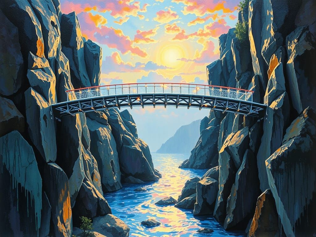 Crystal Bridge in Neo-Impressionist Style