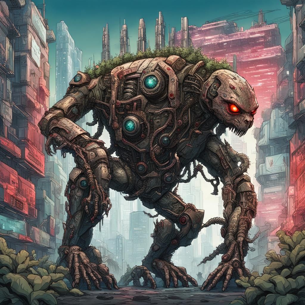 arctic foliage based kaiju with corroded biomechanical eleme...