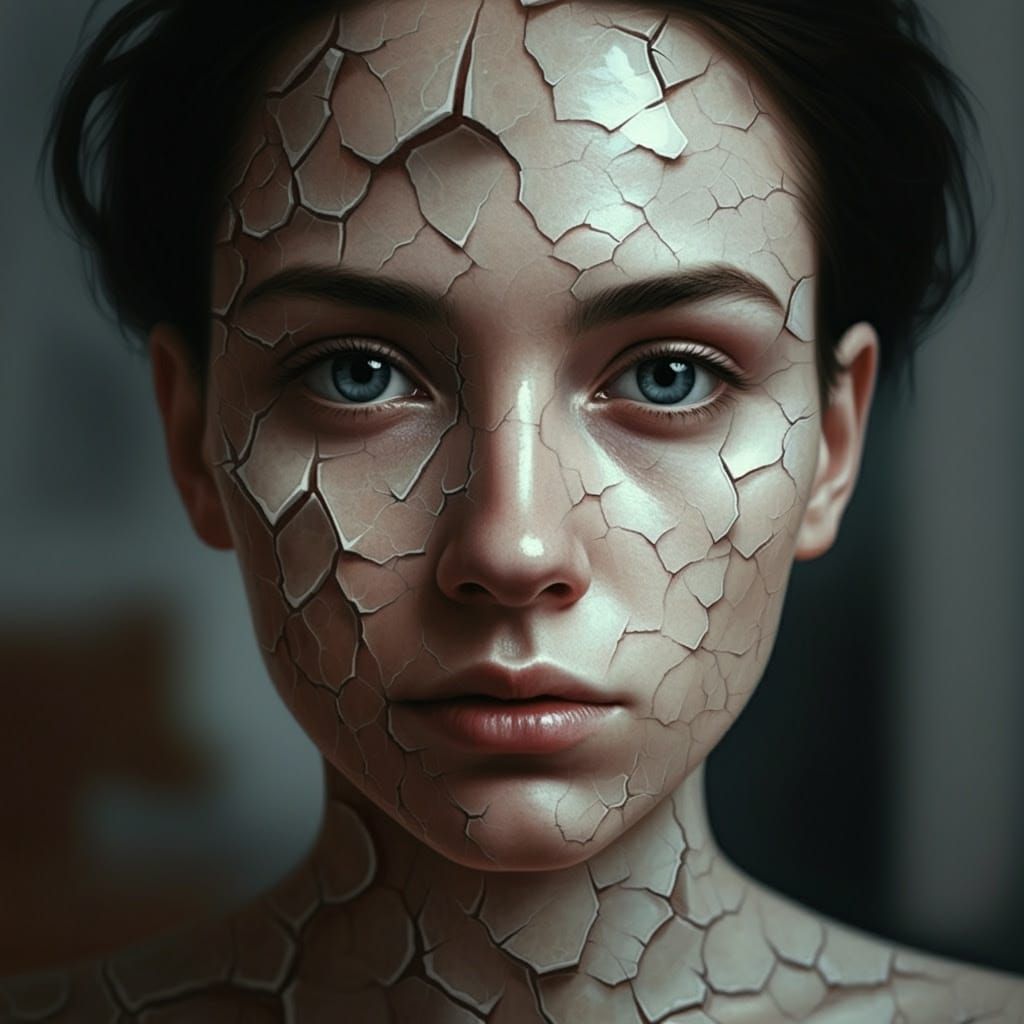 Hyperrealistic Self-Portrait with Porcelain Cracks