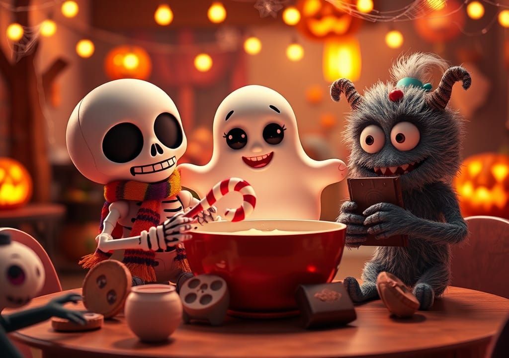 Whimsical Ghouls Celebrate Halloween: 3D Render