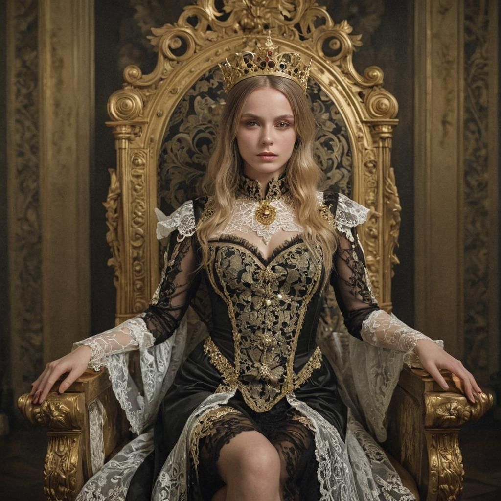 Elegant French Queen in Golden Throne Room