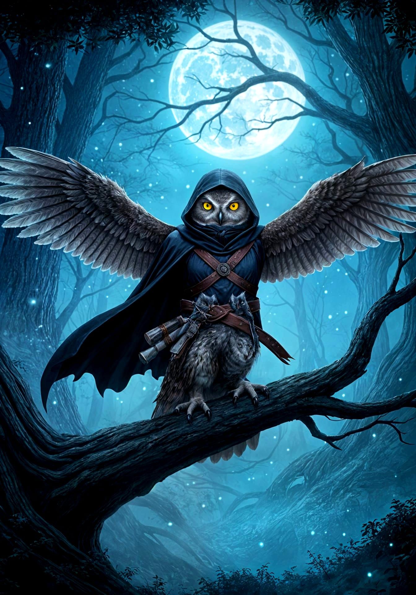 Mysterious Owl Ninja in Moonlit Forest