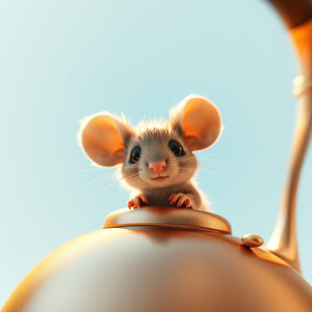 Whimsical Mouse in Copper Tea Kettle