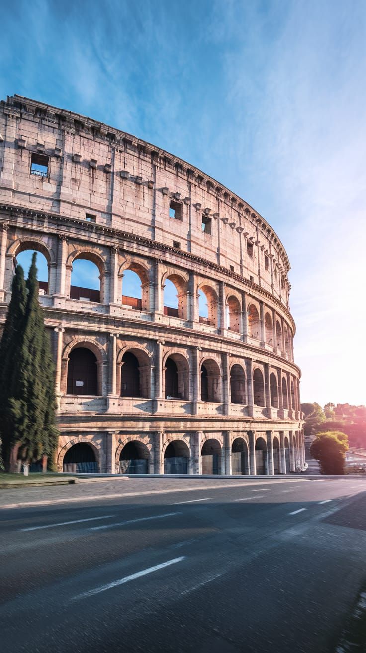 Sunny Day View of the Colosseum from the Street