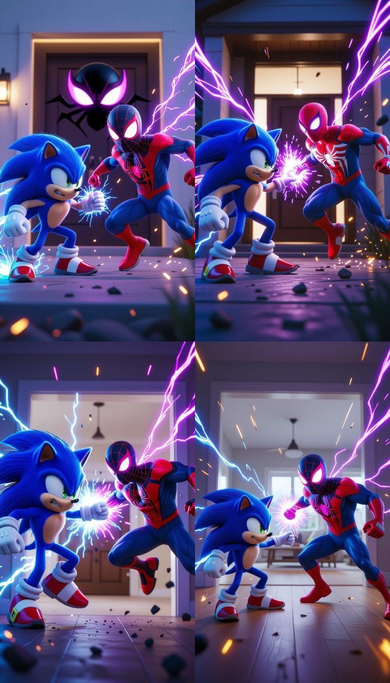 Hedgehog Hero vs Spider Hero 3D Battle in Modern Home
