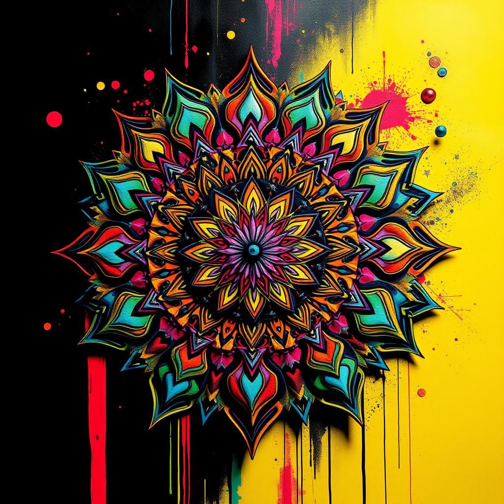 Vibrant Techno Mandala Graffiti Art in Digital Painting Styl...