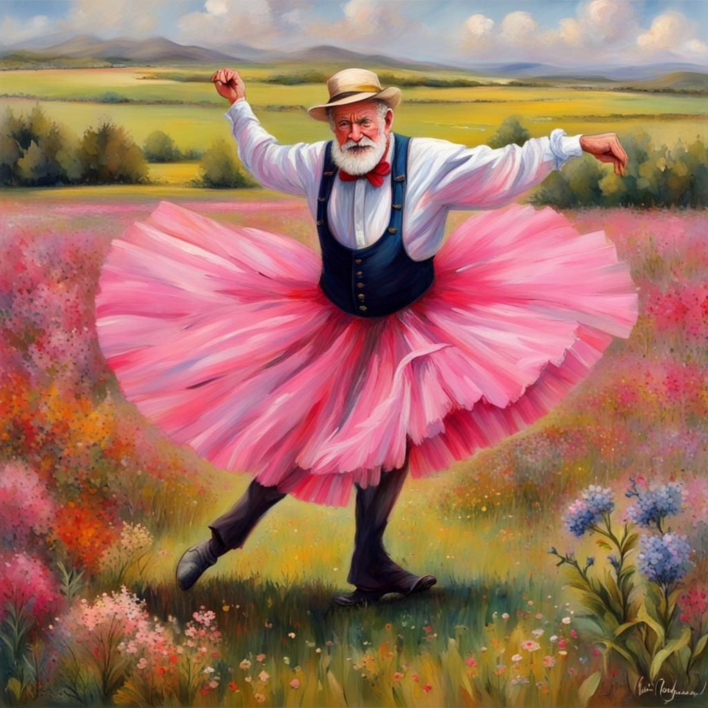 Victorian Farmer's Exuberant Ballet in Flower Meadow