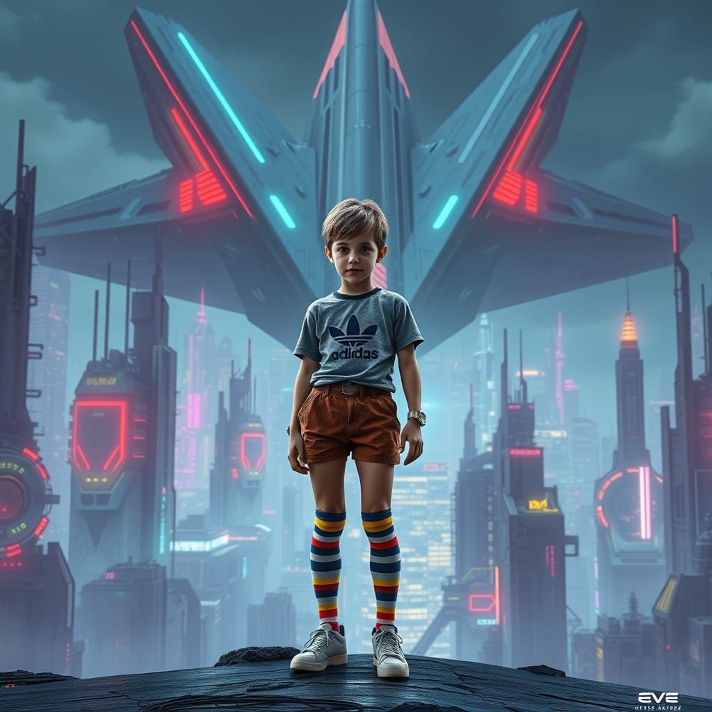 Cyberpunk Boy in Dystopian Metropolis