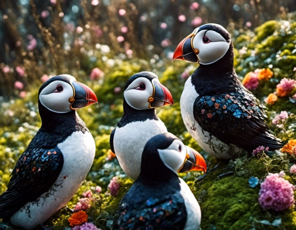 Sparkling Glass Puffin Adorned with Ivy