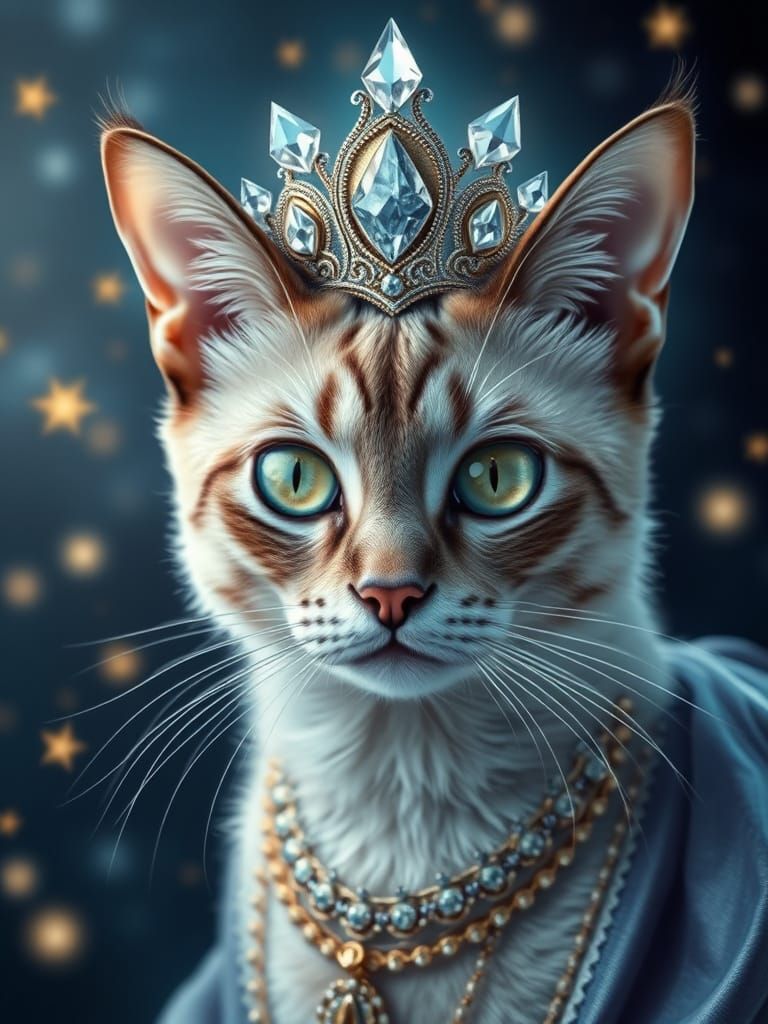 Glamorous Siamese Cat God in Crystal Crown