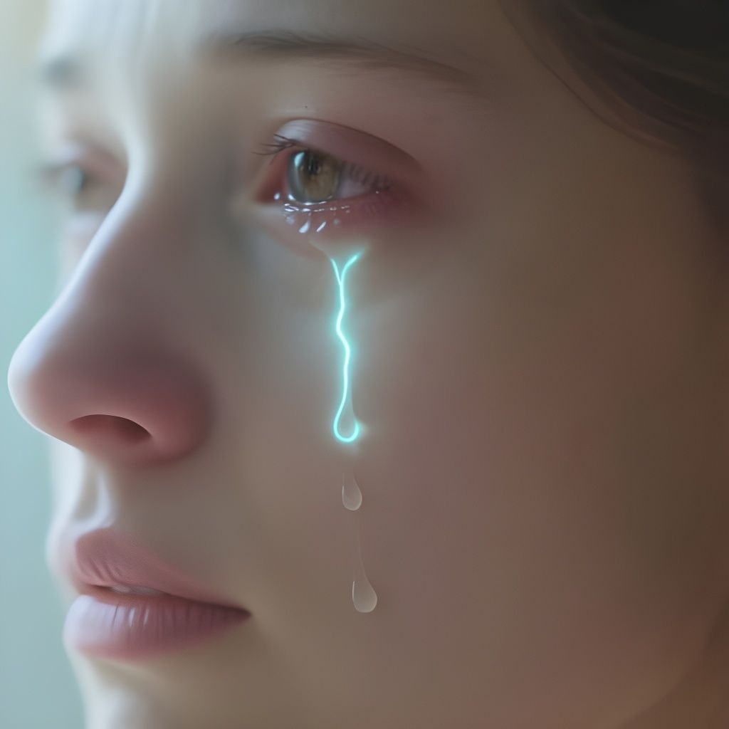 Dreamlike Photo of Woman's Luminous Tear in Soft Light
