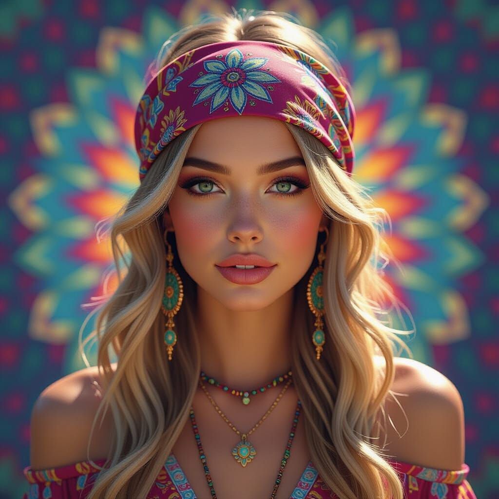 Hippie Portrait with Vibrant Bandana in Fantasy Realism
