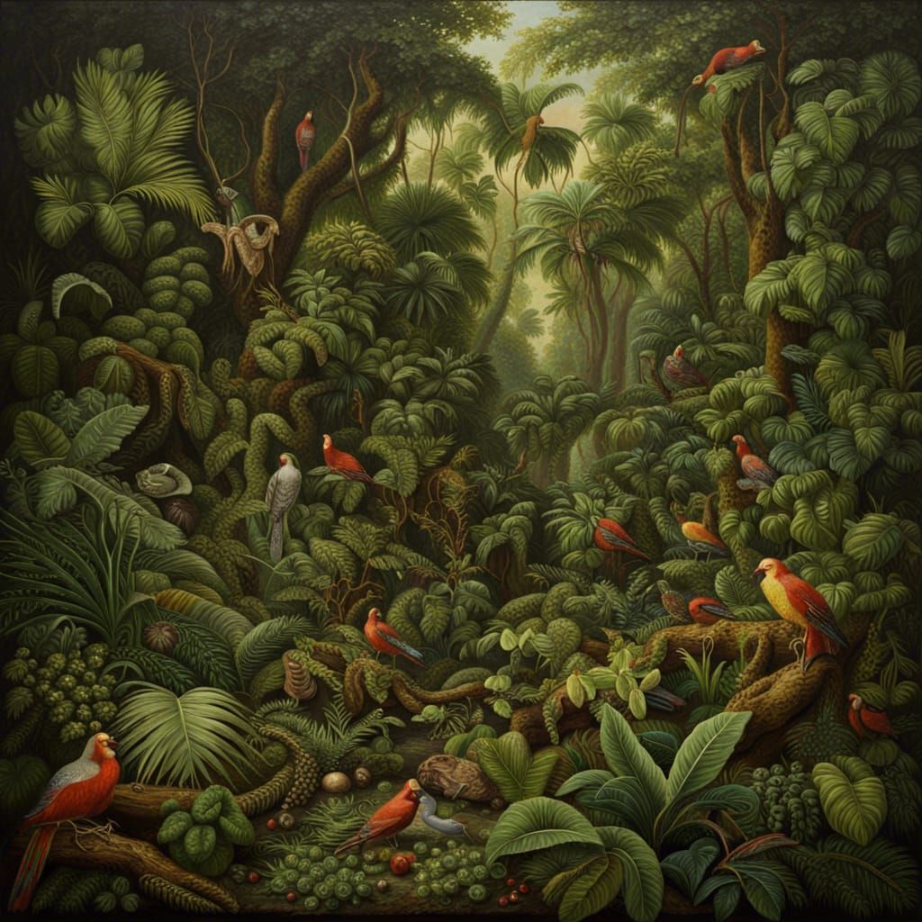 Detailed Jungle Oil Painting: A Landscape Masterpiece