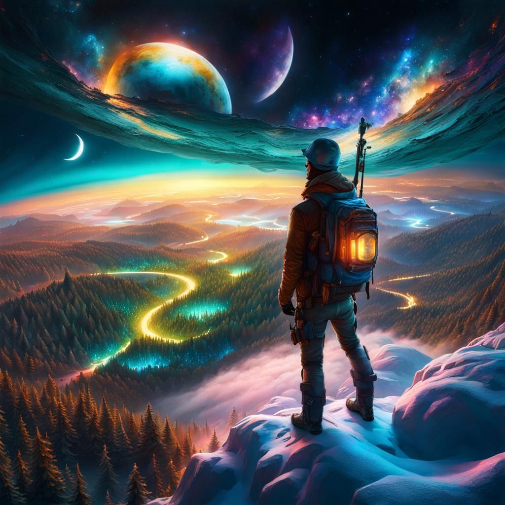 Bioluminescent Forest at Night: Detailed Fantasy Photograph