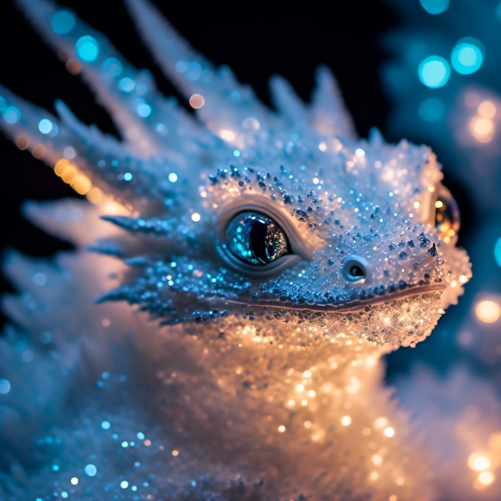Frosted Crystal Snow Dragon Hatchling Microportrait