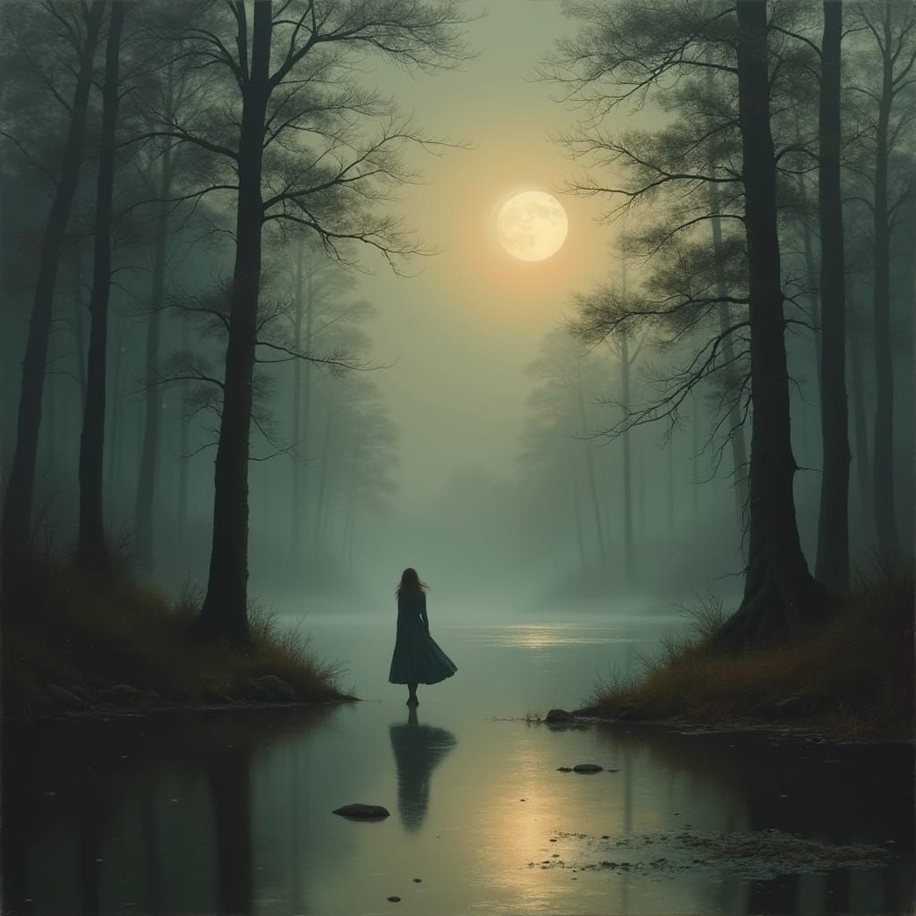 Moonlit Forest Scene in Romantic Style