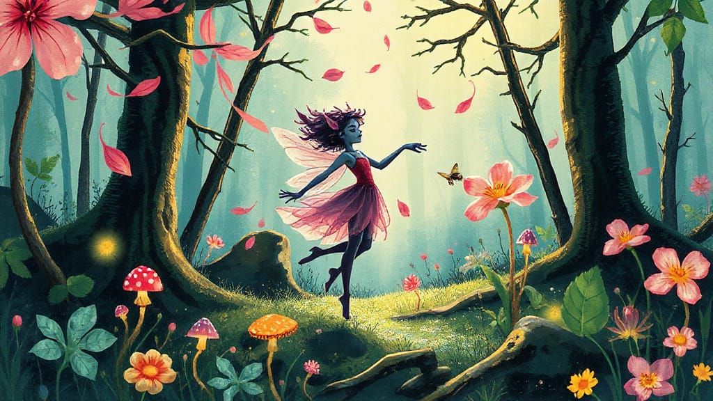 Mischievous Sprite of Swirling Ink and Petals