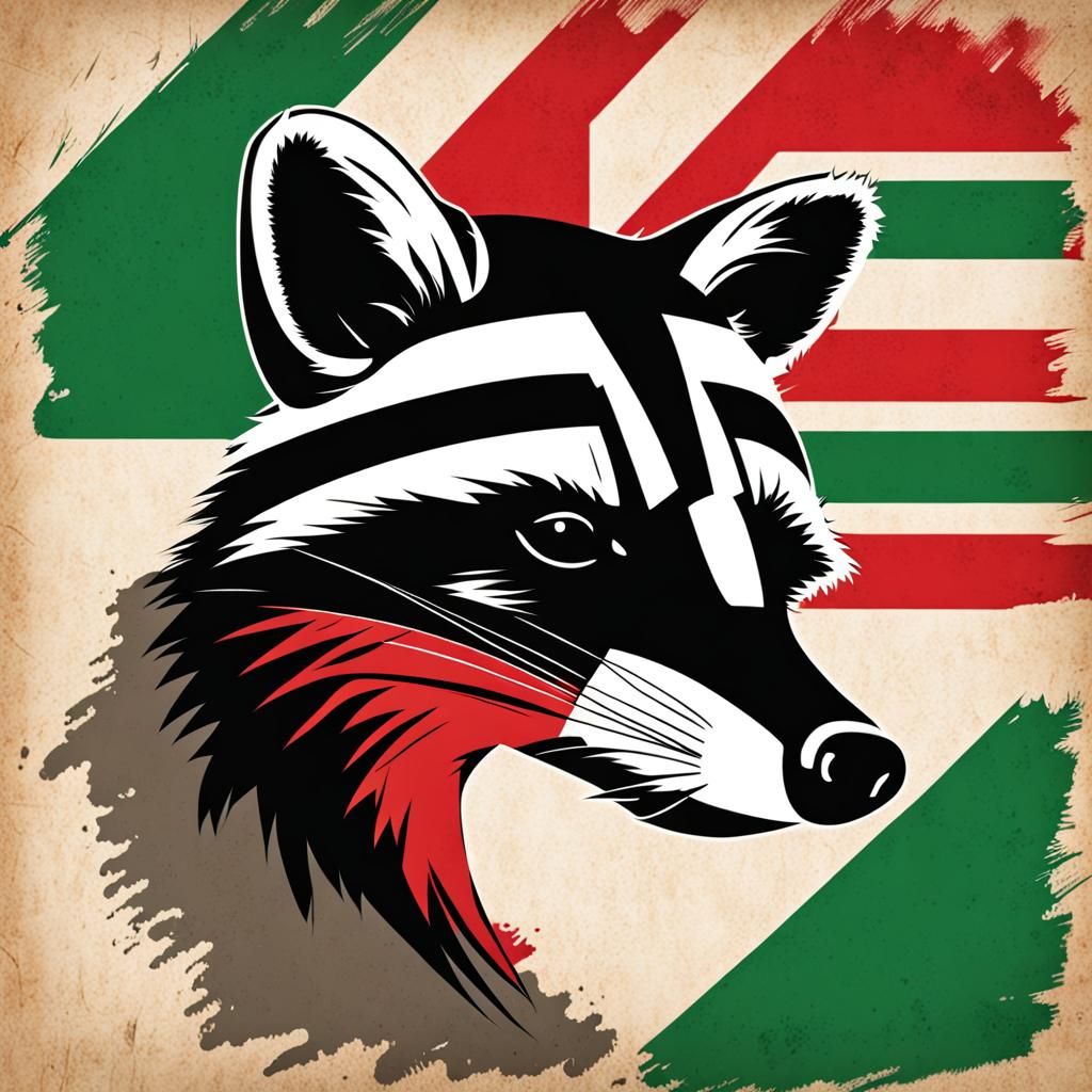 Raccoon Stencil Art with Hungarian Flag