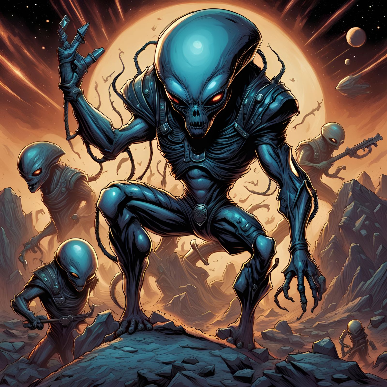 Alien Rock Band in Comic Book Art Style