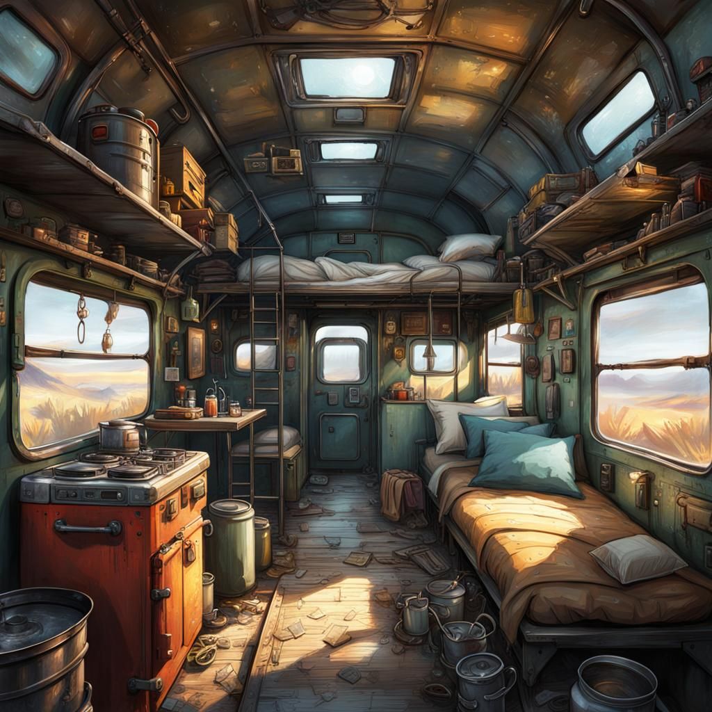 Post-Apocalyptic Train Carriage Shelter: Hyperrealistic Conc...