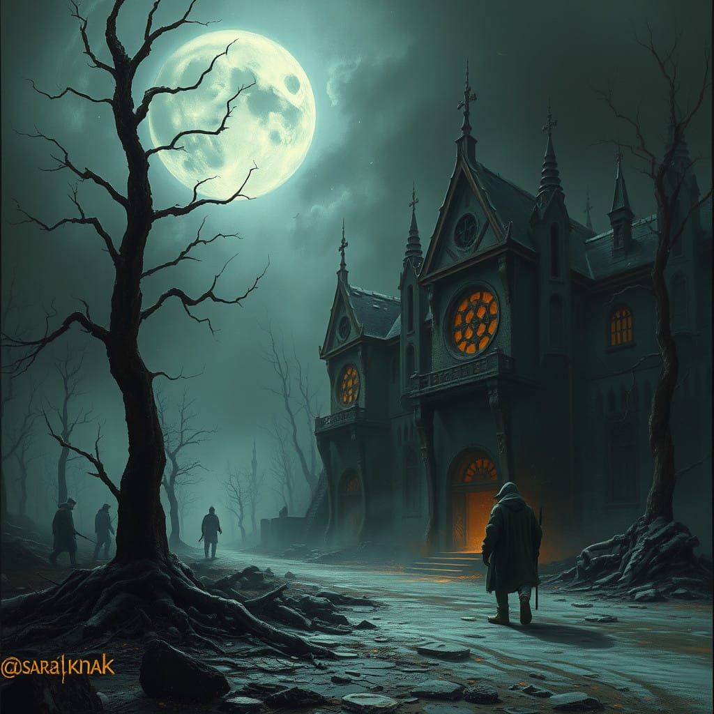 Dramatic Dark Fantasy Scene in Surrealist Style