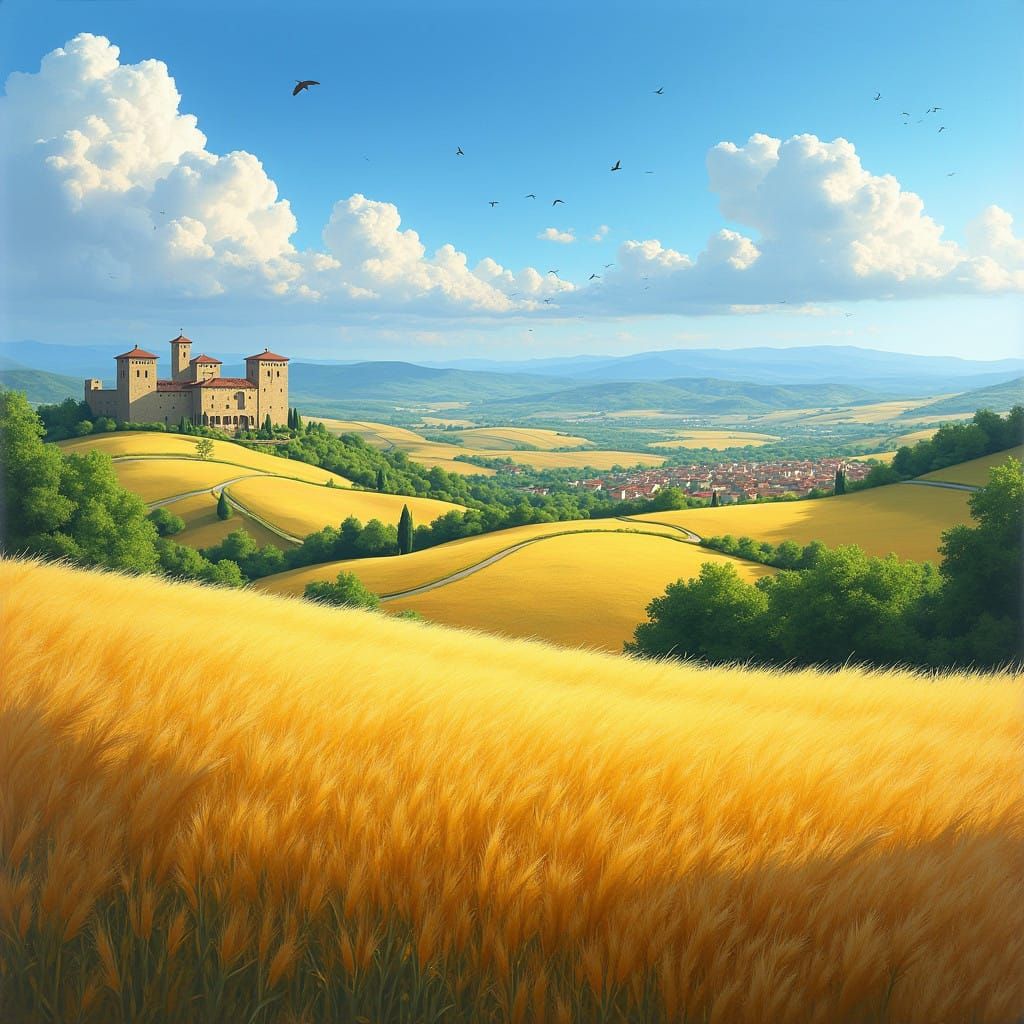 Surreal Tuscan Masterpiece with Majestic Castle and Winding....