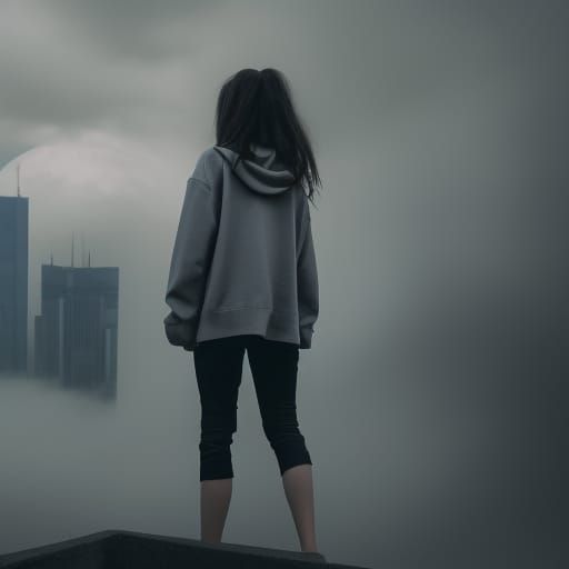Moody Cityscape: Pale Girl in Metropolis