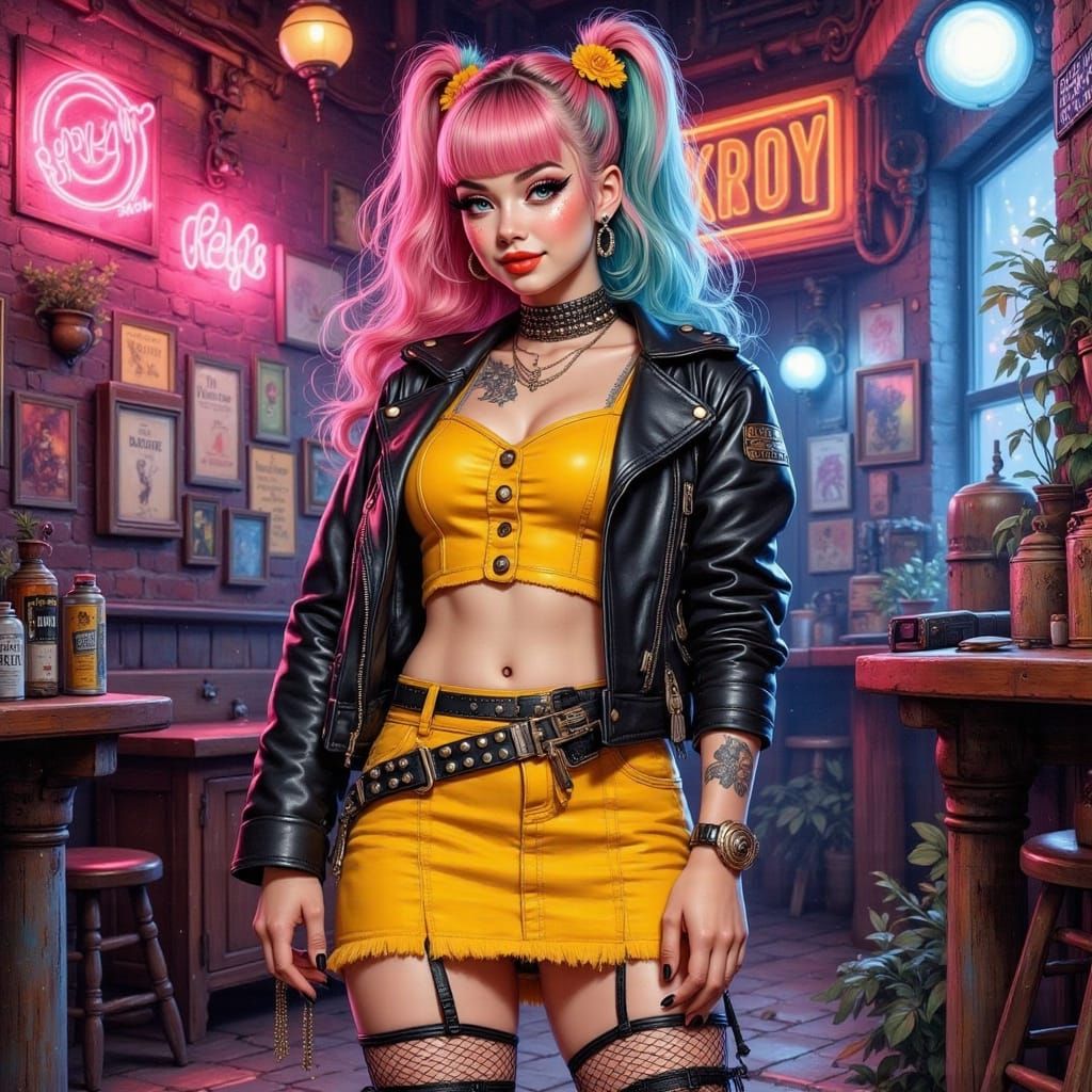 Punk Rocker Belle with Neon Underground Club